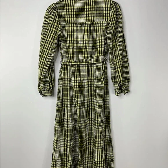 Whistles Nora Gingham Check Midi Dress UK 10 Yellow Seersucker Belted - Picture 3 of 5